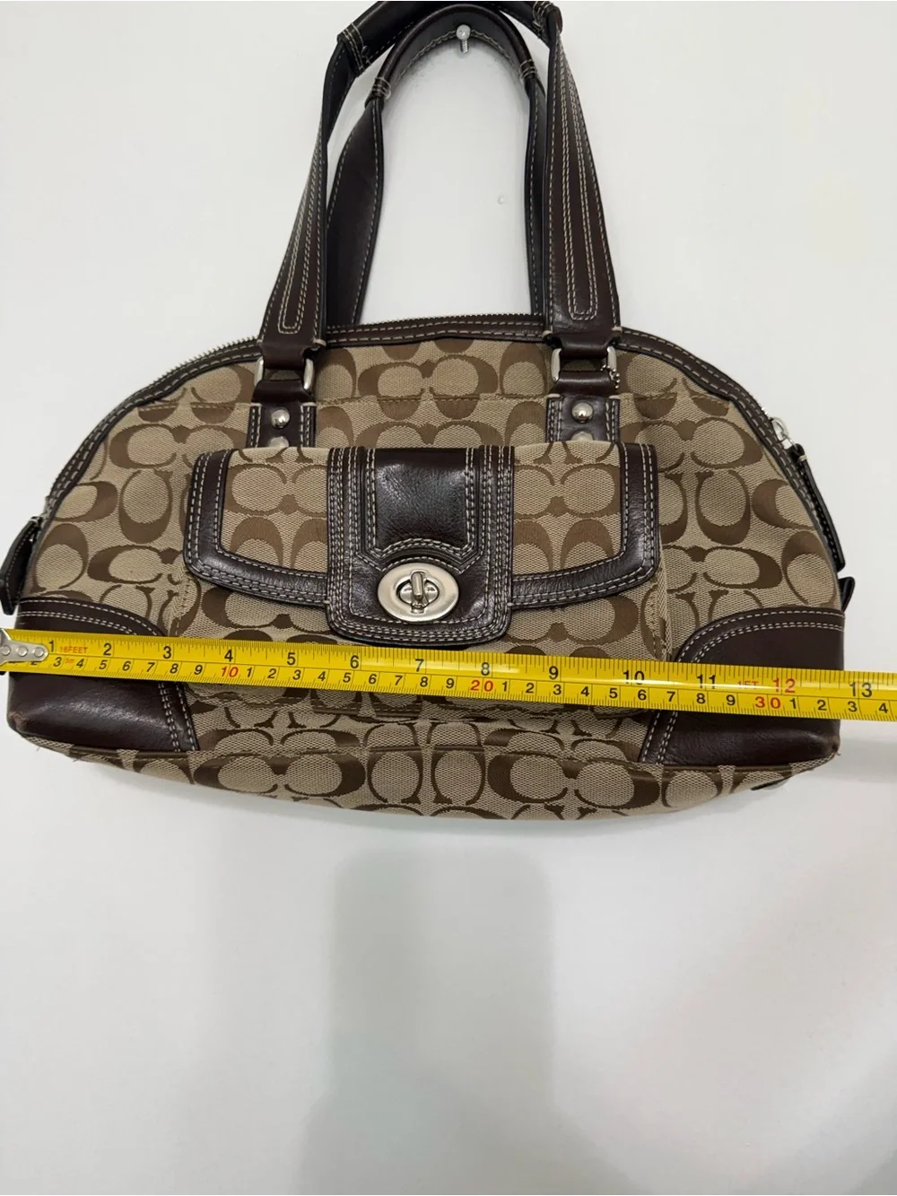 Coach Tan and Dark Brown Signature Canvas Satchel
